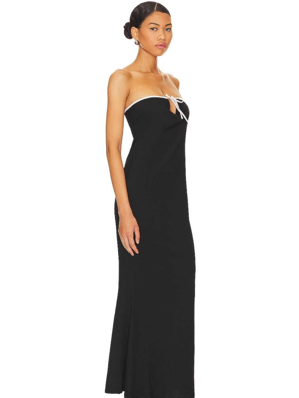 REVOLVE Strapless Black Maxi Dress with White Contrast Trim